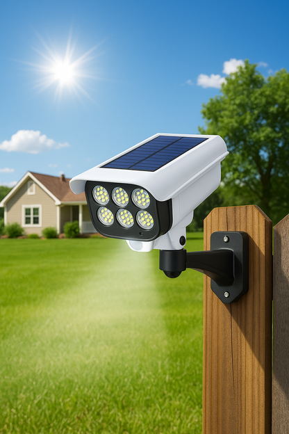 Lampă solară cu aspect de cameră de supraveghere, senzor de mișcare